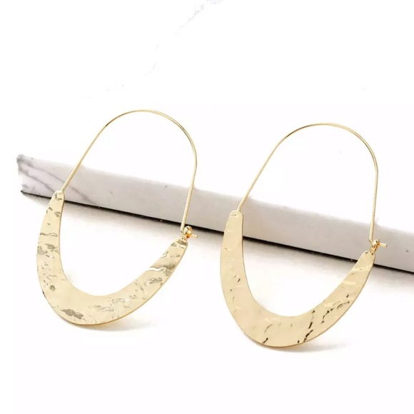 New! Gold Hammered Hoop Earrings - Picture 2 of 12